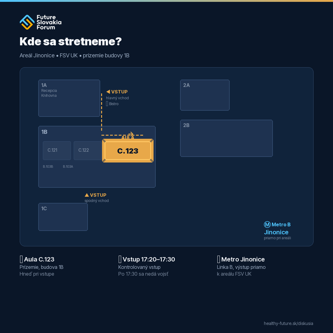 Plán areálu Jinonice — Aula C.123, budova 1B