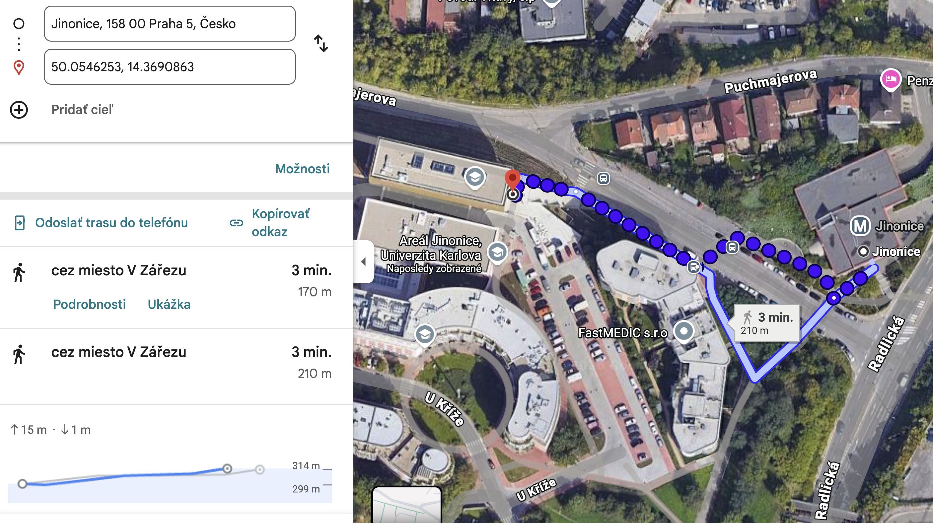 Trasa z metra Jinonice — 3 min. pešo